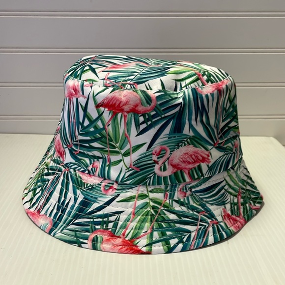 Pink Flamingos 🦩 & Palm Leaves Multicolored Reversible Cotton Bucket Hat - Picture 12 of 12